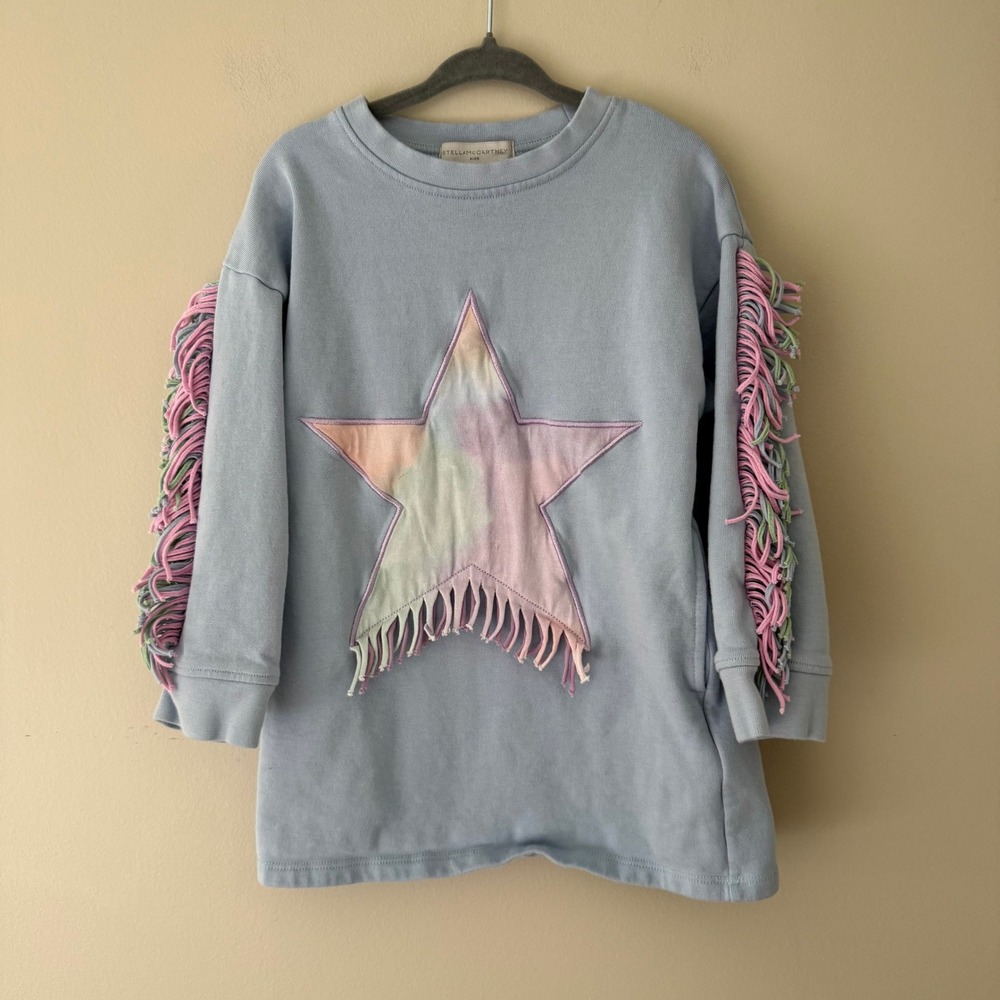 Stella McCartney Kids Blue Star Fringe Sweatshirt Size 4 Years Tie Dye Pastel